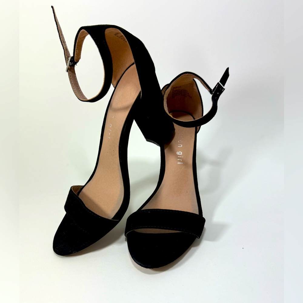 Madden Girl Black Suede High Heel Dress Sandals with adjustable ankle strap